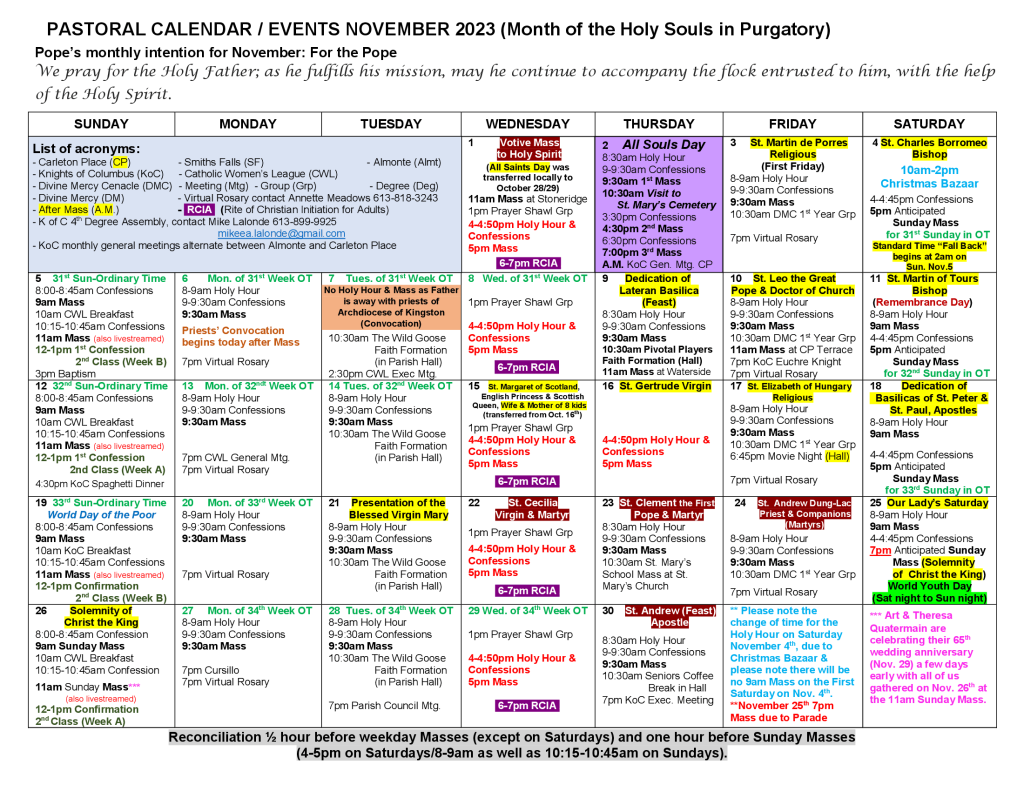 Calendar of Events – St. Mary's Catholic Church